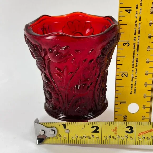 Vtg Homco Daisy Floral Red Glass Peg Votive Candle Holder Home Interiors Glows - Picture 14 of 15